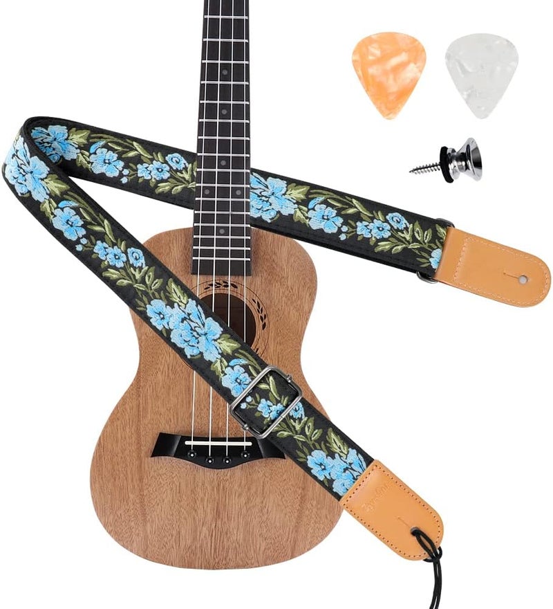 EYESHOT Ukulele Strap, Hawaiian Jacquard Spring Flower Ukelele Shoulder Strap, Suitable for Soprano Concert Tenor Baritone String Instruments - Image 2