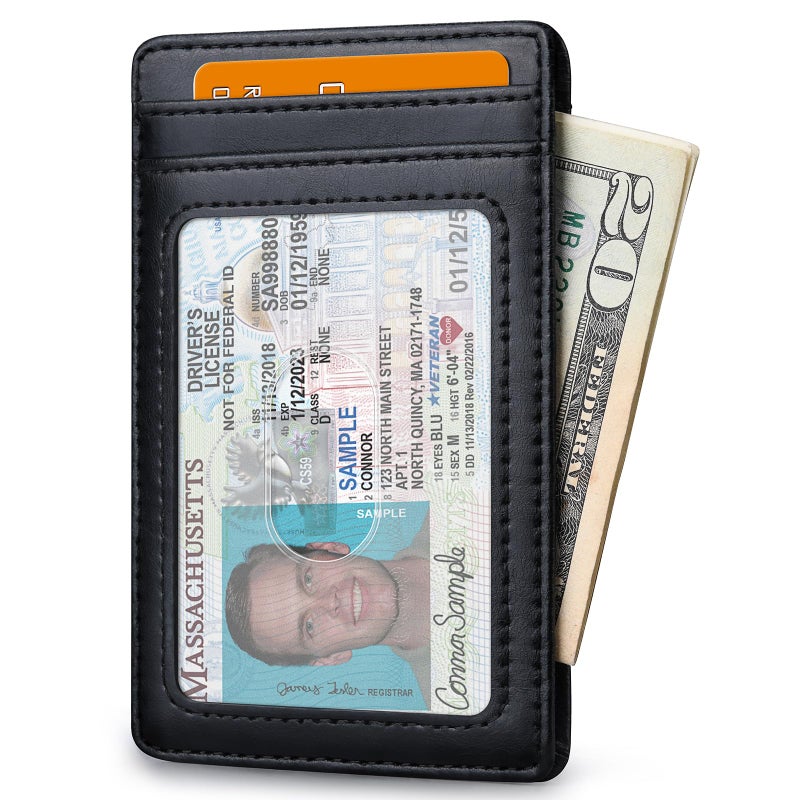 Buffway محفظة بوفواي للرجال نحيفة، محفظة جلدية رقيقة لحمل بطاقات الائتمان مع حماية من RFID للسفر والعمل - أسود سياتل - Image 2