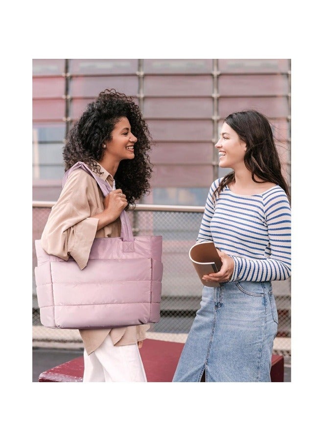 NIBEMINENT Tote Bag for Women, Lightweight Puffy Tote Bag with Compartments, Quilted Shoulder Bag Handbag for Travel, Work - Image 5