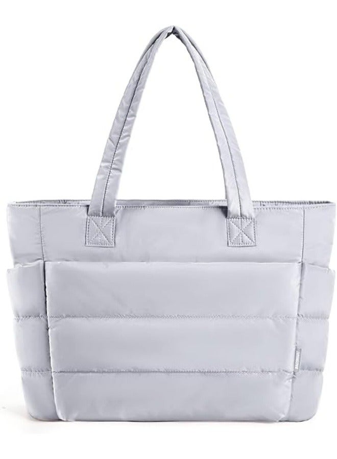 NIBEMINENT Tote Bag for Women, Lightweight Puffy Tote Bag with Compartments, Quilted Shoulder Bag Handbag for Travel, Work - Image 1