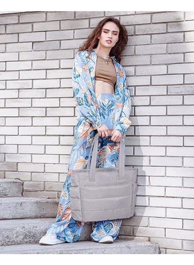 NIBEMINENT Tote Bag for Women, Lightweight Puffy Tote Bag with Compartments, Quilted Shoulder Bag Handbag for Travel, Work - Image 2