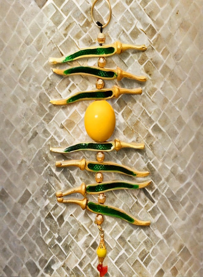 Vemlons Nimbu Mirchi Nazar Battu Wall Hanging for Home Decor, Living Room Décor, Evil Eye Protector Hanging, Good Luck Charm, Metallic Decorative Showpiece for Cars,