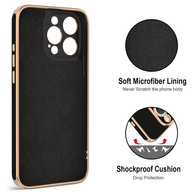 Hython for iPhone 15 Pro Case with Ring Stand, 360Â° Rotatable Ring Holder Magnetic Kickstand, Plating Rose Gold Edge Soft Cover Luxury Protective Phone Case for iPhone 15 Pro 6.1"â€‹, Black - Image 3