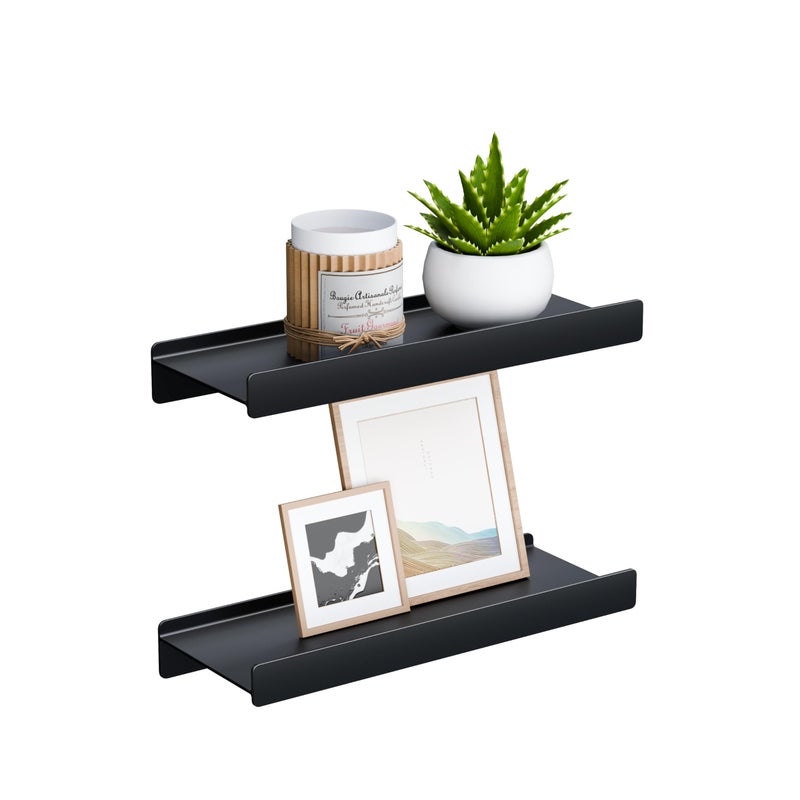 dancrul Floating Shelves for Wall Wall Mounted Shelves with Lip for Storage Metal Display Shelves for Home Decor KitchenLiving RoomBedroomBathroom Shelf Black 12 inch 2 Pack