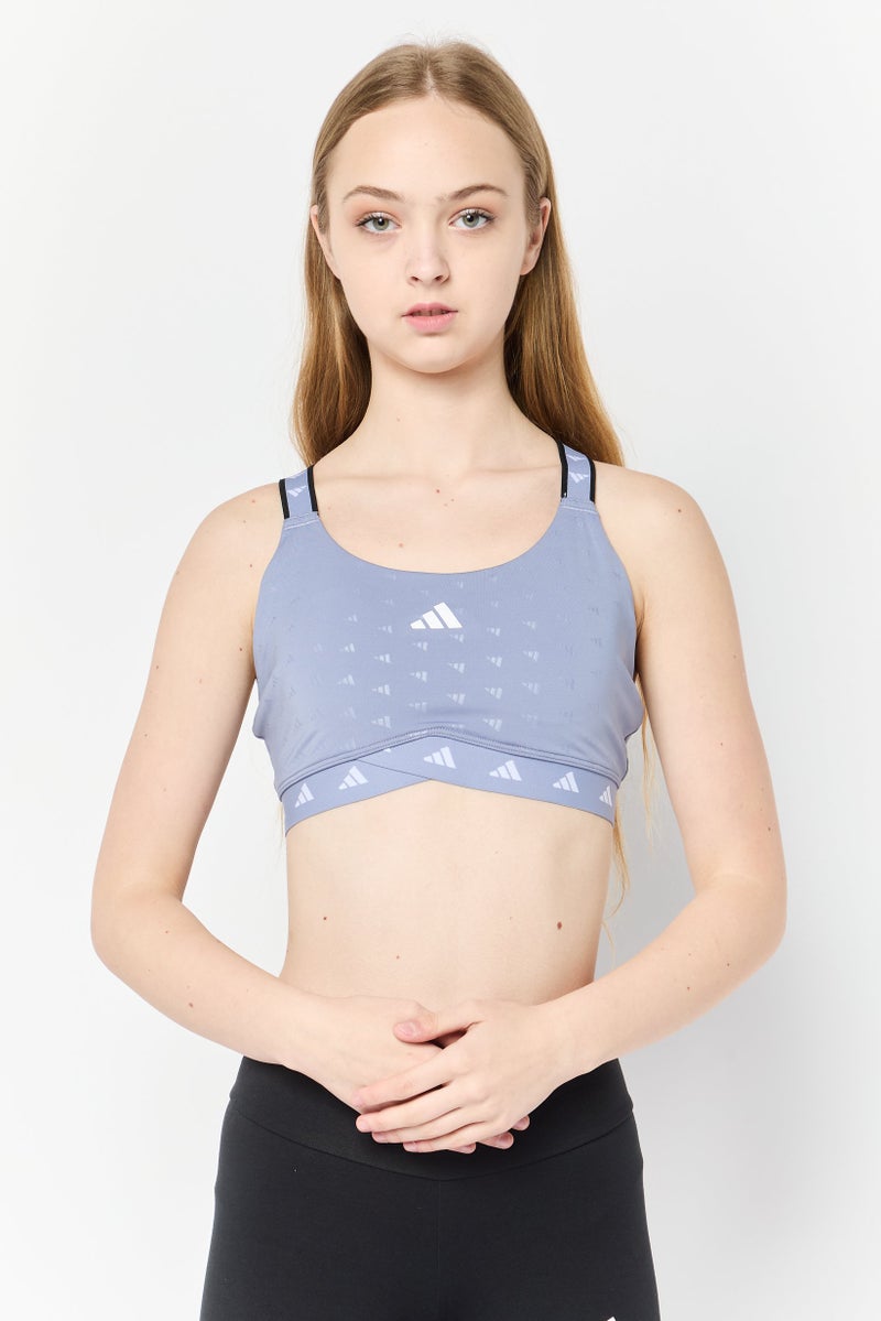 Adidas Women Brand Logo Padded Sports Bra, Purple - Image 1