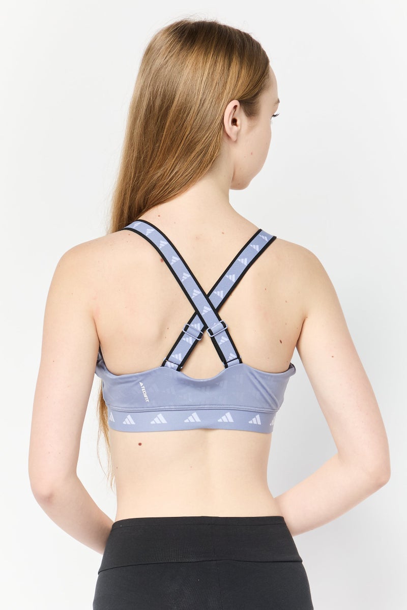 Adidas Women Brand Logo Padded Sports Bra, Purple - Image 4