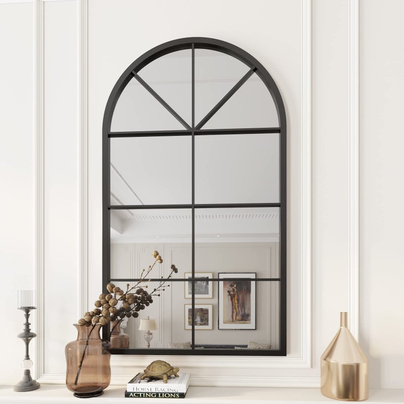 ironsmithn Arched Window Mirror 413x24 Grid Arch Mirror Black Metal Windowpane Mirrors for Living Room Fireplace Entryway Bedroom Hallway Home Decor