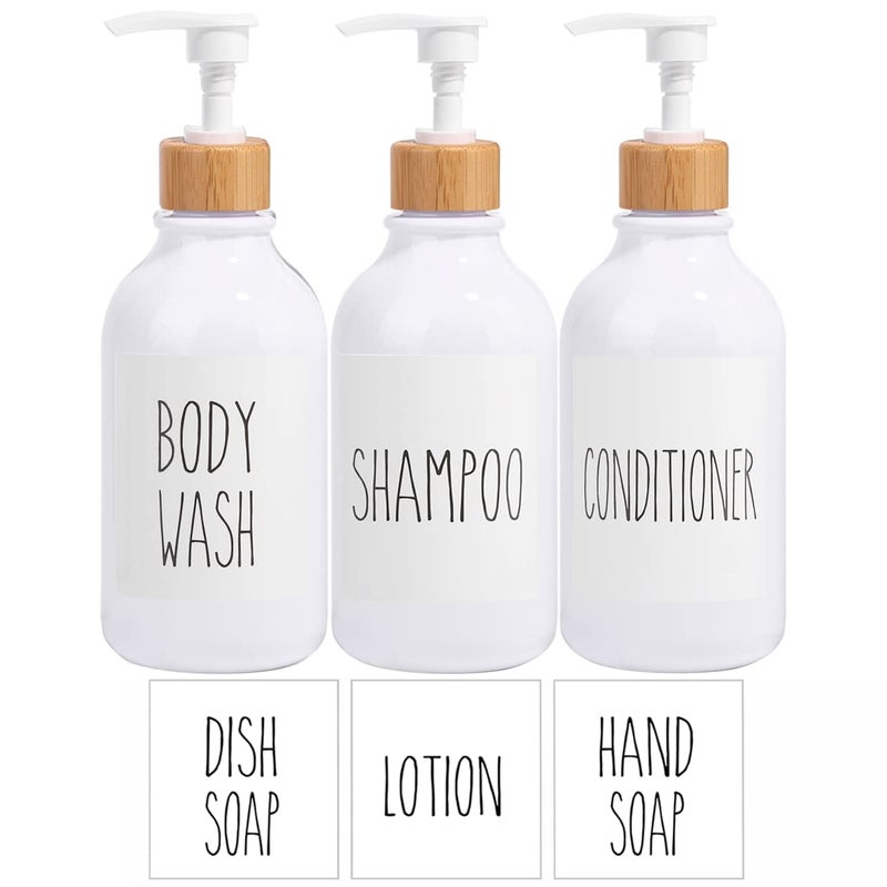 Basedidea Shampoo and Conditioner DispenserSet of 316 oz Reusable Pump Bottle Dispenser for Bathroom with 6 Waterproof Stickers  Empty Plastic Refillable Containers for Shower White 