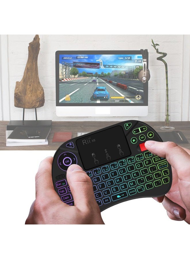 RII (Updated 2018,8-Color RGB Backlit) Rii X8 2.4GHz Mini Wireless Keyboard with Touchpad Mouse Combo, RGB Backlit, Rechargeable Li-ion Battery-Black - Image 4