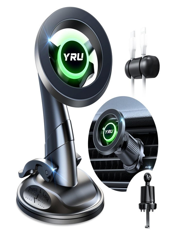 YRU [Truely Upgrade & Patent] Car Phone Holder for Magsafe [98+LBS Strongest Suction & Enhanced Magnetic] Dashboard Car Mount Windshield Vent Phone Stand for iPhone 17/16/15/14/13/12 Pro Max, Black - Image 1