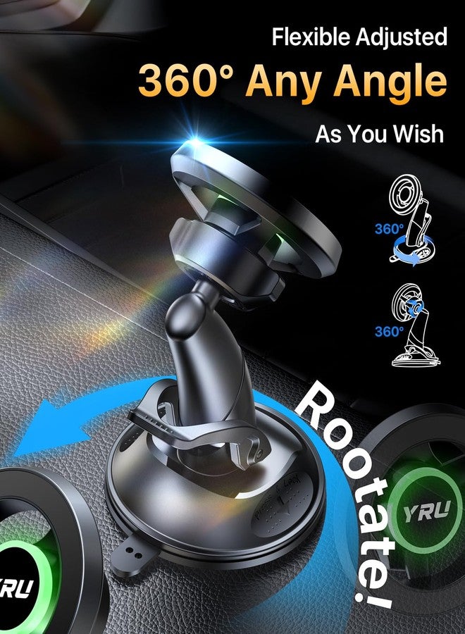 YRU [Truely Upgrade & Patent] Car Phone Holder for Magsafe [98+LBS Strongest Suction & Enhanced Magnetic] Dashboard Car Mount Windshield Vent Phone Stand for iPhone 17/16/15/14/13/12 Pro Max, Black - Image 4