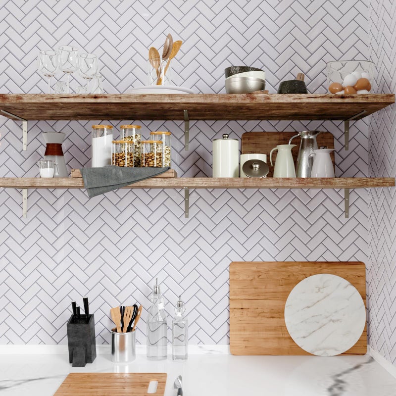 CRE8TIVE 4 Sheets White Herringbone Peel and Stick Backsplash for Kitchen 12"x12" Peel and Stick Tile for Bathroom Tiles Waterproof Self Adhesive Backsplash for Kitchen Laundry Room Shower Wall Decor - Image 4