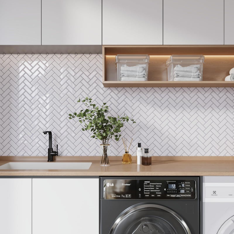 CRE8TIVE 4 Sheets White Herringbone Peel and Stick Backsplash for Kitchen 12"x12" Peel and Stick Tile for Bathroom Tiles Waterproof Self Adhesive Backsplash for Kitchen Laundry Room Shower Wall Decor - Image 2