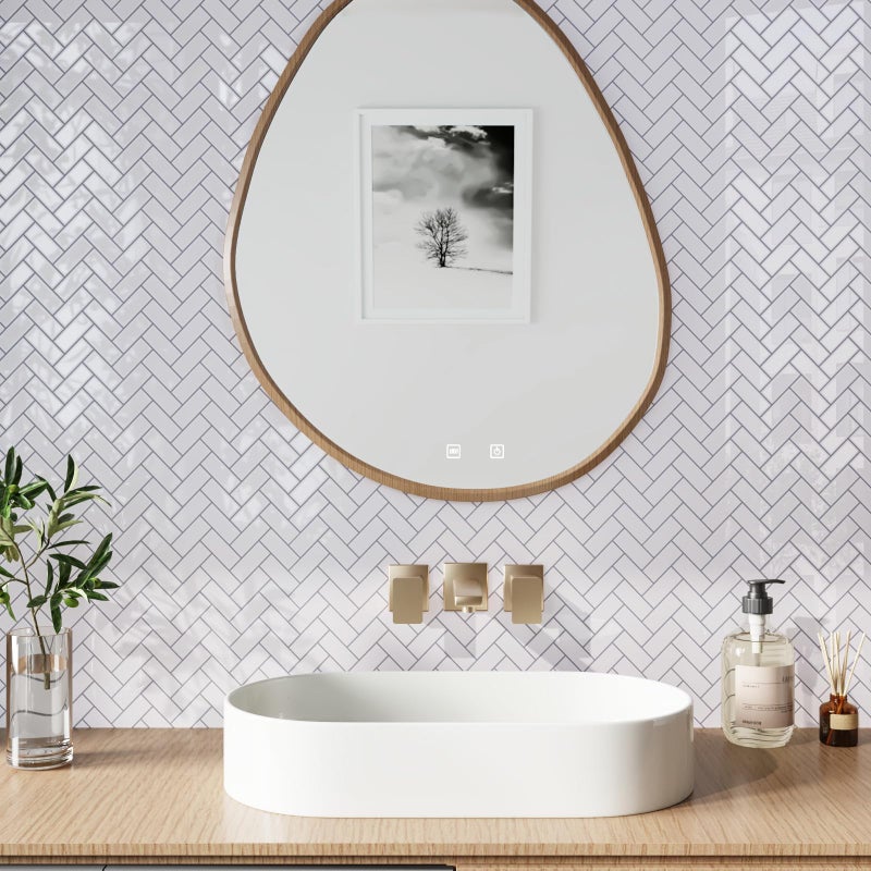 CRE8TIVE 4 Sheets White Herringbone Peel and Stick Backsplash for Kitchen 12"x12" Peel and Stick Tile for Bathroom Tiles Waterproof Self Adhesive Backsplash for Kitchen Laundry Room Shower Wall Decor - Image 5