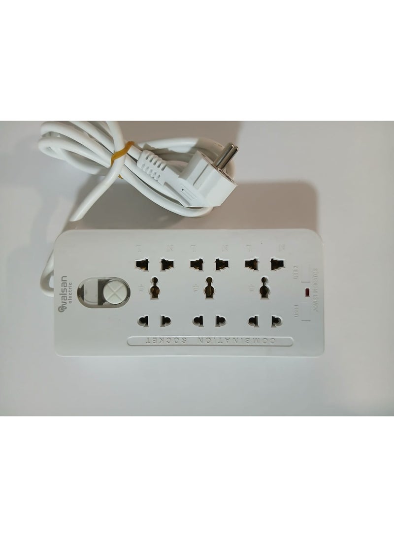 6-outlet power strip (3 MK + 3 standard) with 2-meter cable and Turkish switch - Image 1