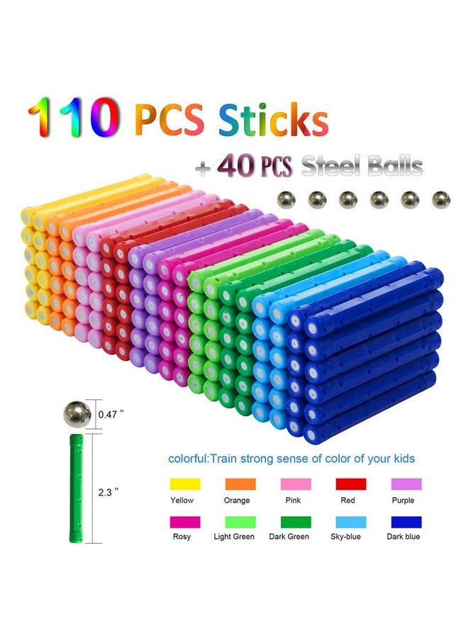 Veatree 160pcs Magnetic Building Blocks Toys, 2.3" Magnetic Sticks and Non-Magnetic Balls Set Magnet Game for Kids and Adult, 3D STEM Building Toys with Storage Bag  - Image 3