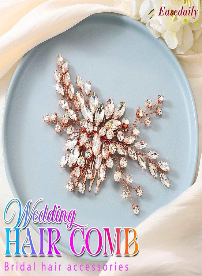 إيز ديلي مشط شعر زفاف من إيزديلي برايد، قطع شعر فضية مرصعة بالكريستال، أغطية رأس مرصعة بأحجار الراين، أمشاط جانبية للشعر، إكسسوارات شعر للنساء والفتيات (لون ذهبي وردي). - Image 2