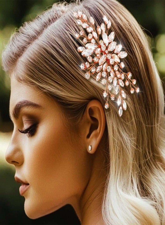 إيز ديلي مشط شعر زفاف من إيزديلي برايد، قطع شعر فضية مرصعة بالكريستال، أغطية رأس مرصعة بأحجار الراين، أمشاط جانبية للشعر، إكسسوارات شعر للنساء والفتيات (لون ذهبي وردي). - Image 5