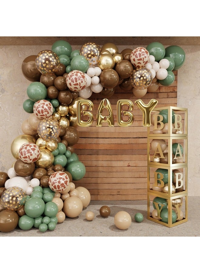 Amandir 137Pcs Woodland Animals Baby Shower Decoration Baby Boxes Sage Green Brown Balloon Garland Arch Kit Woodland Themed Animal Foil Balloons For Neutral Forest Jungle Safari Party Supplies - Image 1