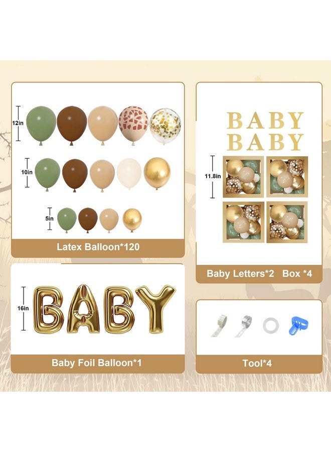 Amandir 137Pcs Woodland Animals Baby Shower Decoration Baby Boxes Sage Green Brown Balloon Garland Arch Kit Woodland Themed Animal Foil Balloons For Neutral Forest Jungle Safari Party Supplies - Image 2
