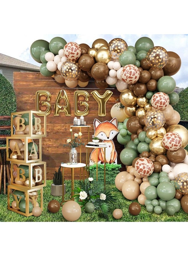 Amandir 137Pcs Woodland Animals Baby Shower Decoration Baby Boxes Sage Green Brown Balloon Garland Arch Kit Woodland Themed Animal Foil Balloons For Neutral Forest Jungle Safari Party Supplies - Image 5