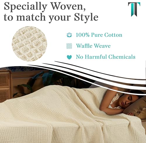 Tex Trend 100% Cotton Blankets King Size – Durable and Versatile Waffle Weave Blankets for Year Round Coziness – Breathable & Lightweight - Ivory (90”x108”) - Image 5