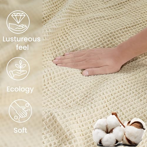 Tex Trend 100% Cotton Blankets King Size – Durable and Versatile Waffle Weave Blankets for Year Round Coziness – Breathable & Lightweight - Ivory (90”x108”) - Image 4