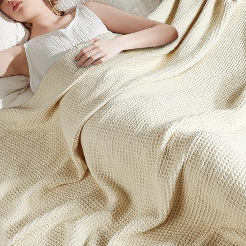 Tex Trend 100% Cotton Blankets King Size – Durable and Versatile Waffle Weave Blankets for Year Round Coziness – Breathable & Lightweight - Ivory (90”x108”) - Image 3