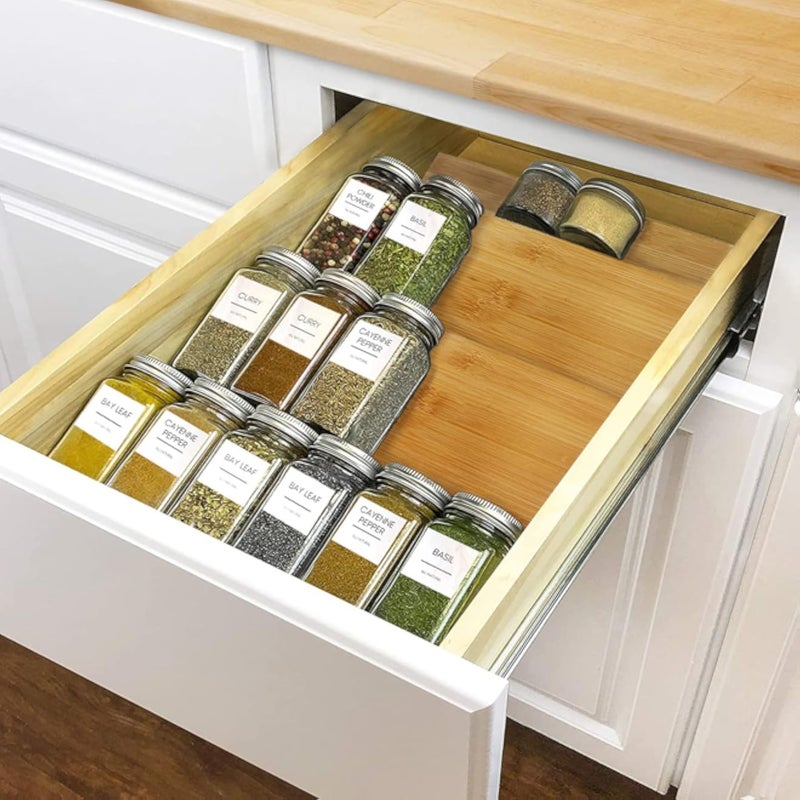 أوكسو منظم رفوف التوابل من الخيزران من ماتيكو، مناسب لأسطح المطبخ والأدراج - رف توابل خشبي متين | رف توابل للخزائن، وحدة تخزين توابل المطبخ
