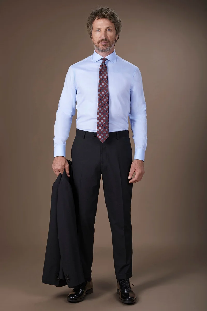 Doppelganger Blue Men's 100% Cotton French collar classic shirt twill construction - Sky for Men | Best Price UAE