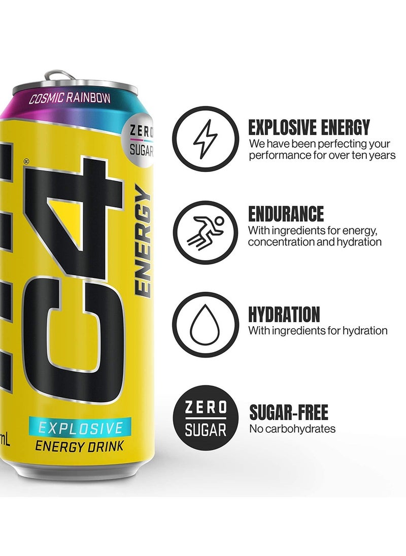 CELLUCOR - C4 Zero Sugar Energy Drink Cosmic Rainbow 500ml Pack of 12 - Image 1