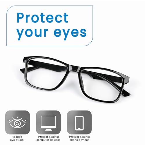 RAYBLOC UV Protection Glasses Blue Cut Blocking Harmful Rays Glasses for Men & Women Zero Power Computer Specs Eye Protection Lightweight Frame with Case & Cleaning Cloth (Black, Gloss) - Image 2