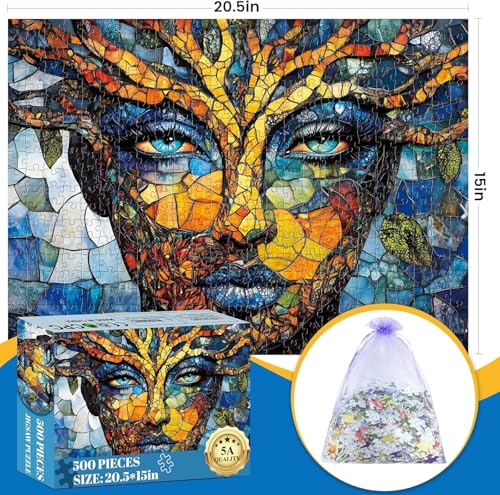DAGIRT 500 Piece Puzzles for Adults Mosaic Tree Faced Woman Jigsaw Puzzles Stained Glass Art Puzzle Birthday for Men Women and Seniors Fun and Challenging Puzzle 205x15 in - Image 5