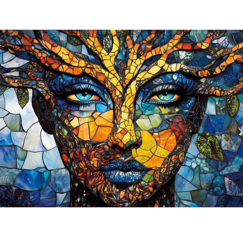 DAGIRT 500 Piece Puzzles for Adults Mosaic Tree Faced Woman Jigsaw Puzzles Stained Glass Art Puzzle Birthday for Men Women and Seniors Fun and Challenging Puzzle 205x15 in - Image 3