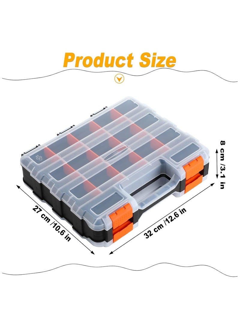 KASTWAVE - Double Side Tools Organizer, 34-Compartments Double Side parts organizer with Removable Dividers for Hardware, Screws, Bolts, Nails, Beads, Jewelry, Black/Orange,12.6"L x 10.6"W x 3.2"H - Image 1