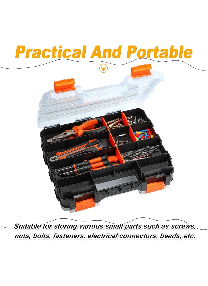 KASTWAVE - Double Side Tools Organizer, 34-Compartments Double Side parts organizer with Removable Dividers for Hardware, Screws, Bolts, Nails, Beads, Jewelry, Black/Orange,12.6"L x 10.6"W x 3.2"H - Image 1
