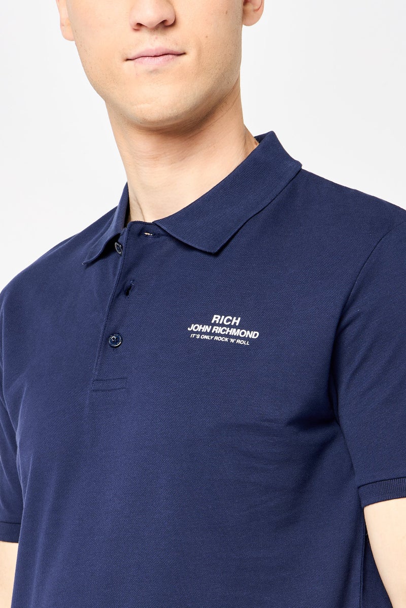 JOHN RICHMOND Men Regular Fit Short Sleeve Brand Logo Polo Shirt, Navy - Image 4