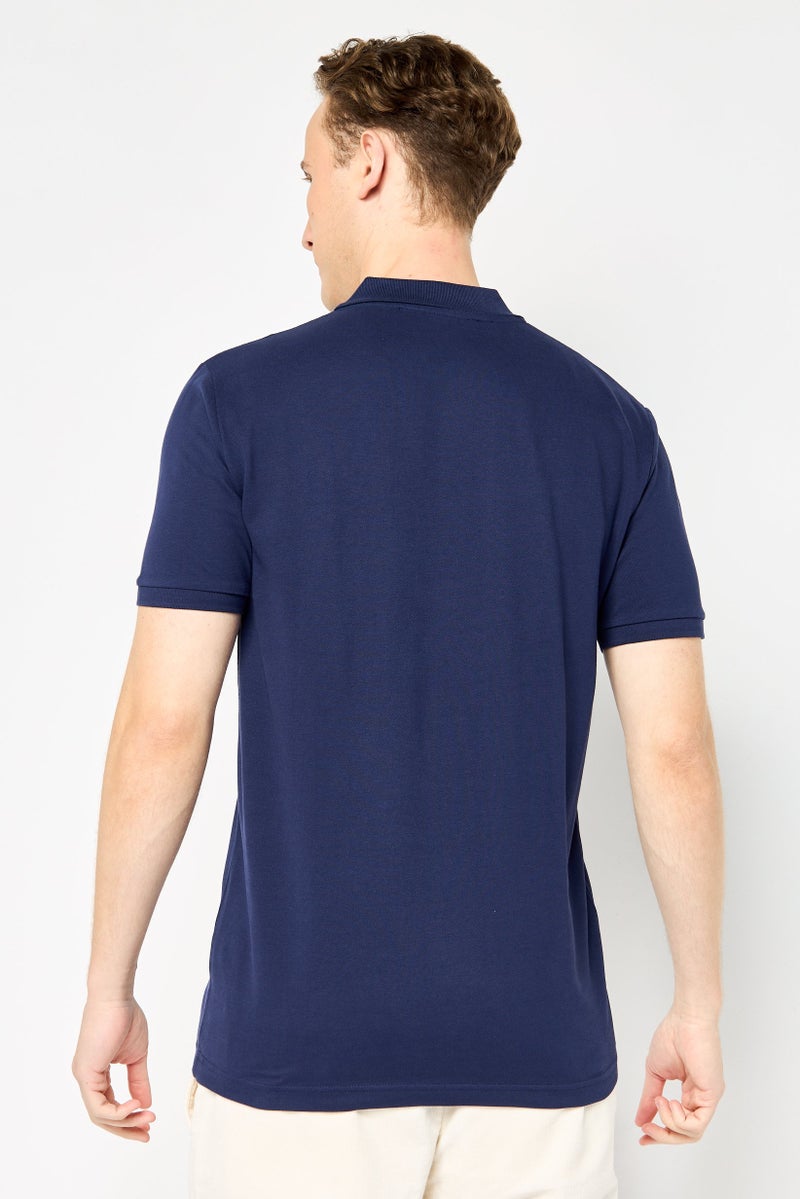 JOHN RICHMOND Men Regular Fit Short Sleeve Brand Logo Polo Shirt, Navy - Image 2