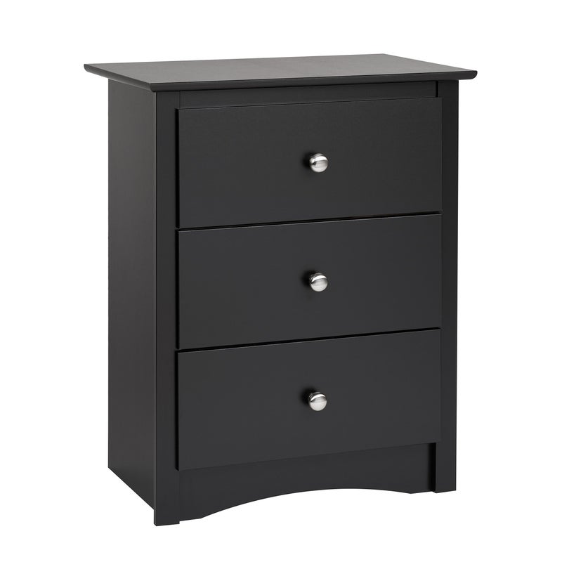 Prepac Sonoma Traditional Tall Nightstand Side Table with 3 Drawers Functional Tall 3Drawer Bedside Table 16 D x 23 W x 29 H Black BDC2403