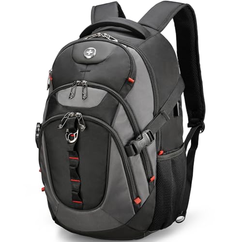 Swissdigital Design Laptop Backpack, Travel Backpack with USB Charging Port Fits 15.6 inches Computer, 31L College School Bookbag for Men, Black/Grey | SD803-02 - Image 1