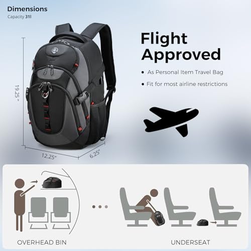 Swissdigital Design Laptop Backpack, Travel Backpack with USB Charging Port Fits 15.6 inches Computer, 31L College School Bookbag for Men, Black/Grey | SD803-02 - Image 2