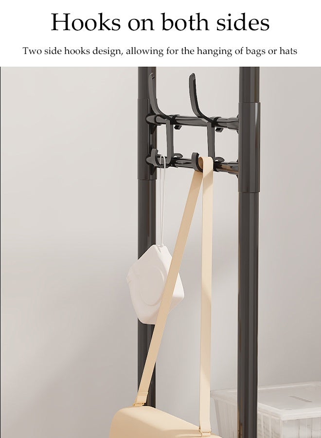 DUNISO Double Rods Clothes Rack with Roller, Metal Garment Rack with Shoe rack and Hooks, Multipurpose Clothes Hanger Organizer,Suitable for Bedrooms, Balconies and Living room (Black) - Image 3