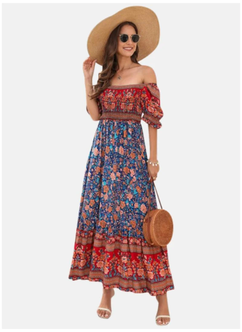 YUNIQEE Floral Square Neck Print A-Line Midi Dress