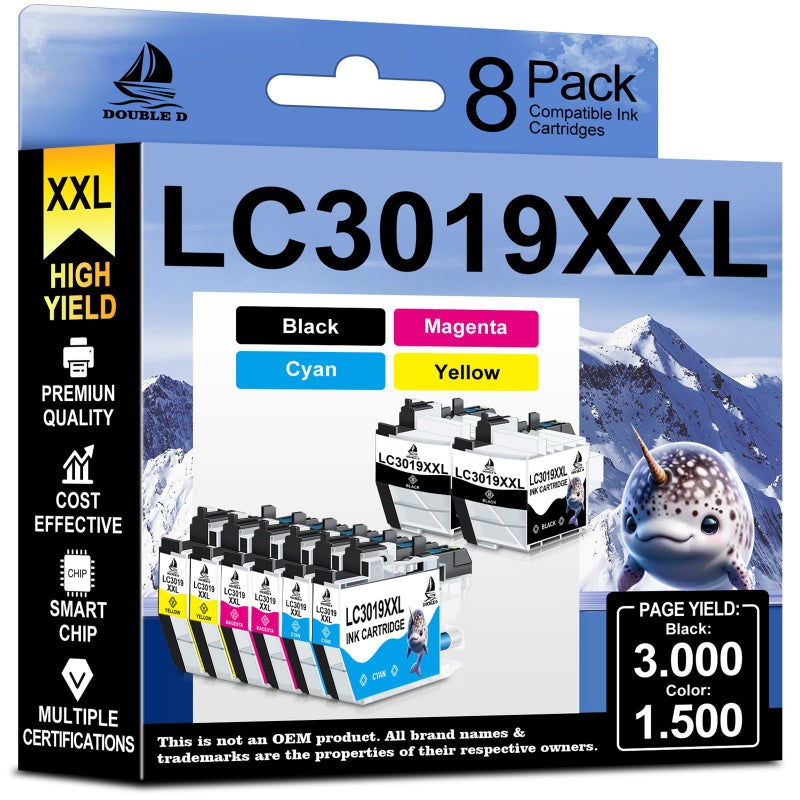 DOUBLE D LC3019 XXL Compatible Replacement for Brother LC3019 LC3019XXL Ink Cartridges Super High Yield for Brother MFCJ6930DW MFCJ6530DW MFCJ5330DW MFCJ6730DW 2BK2C2M2Y 8Pack
