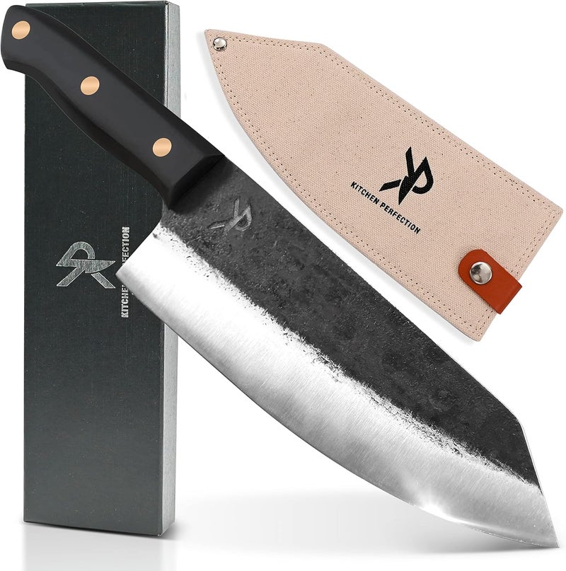 Kitchen perfection Handmade Chefs Carving Knife For Meat Cutting- Extremely Sharp Cooking Knife 8 Inch -Hand Sharpen Best Gift For Men - High Carbon Steel w/Canvas Sheath - Image 1