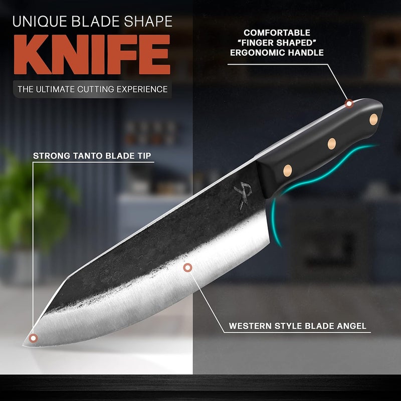Kitchen perfection Handmade Chefs Carving Knife For Meat Cutting- Extremely Sharp Cooking Knife 8 Inch -Hand Sharpen Best Gift For Men - High Carbon Steel w/Canvas Sheath - Image 5