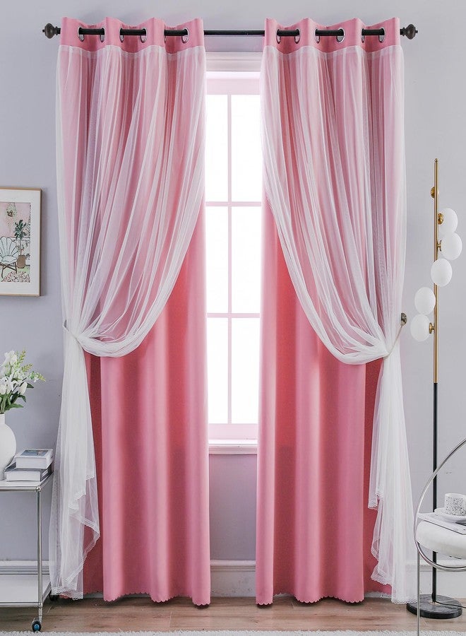 Anytime Home Curtains Blackout and Sheer Layered Solid Window Curtain Panel Pair with Grommet Top, 52Wx63L,Pink - Image 1