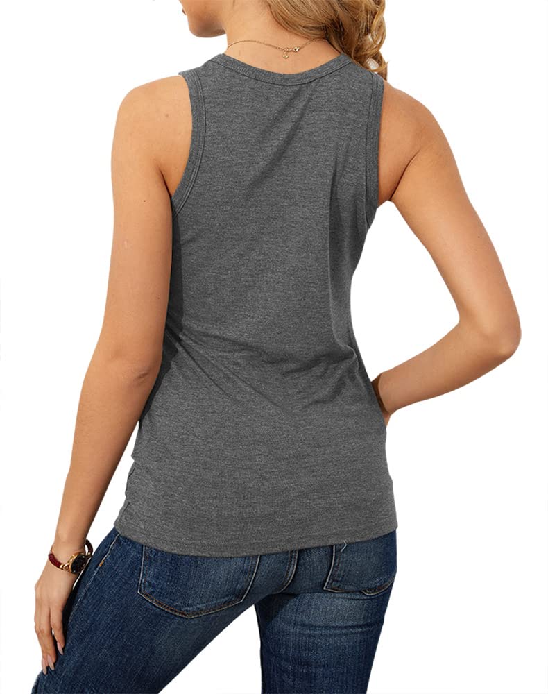 Langwyqu Womens Sleeveless Tops Summer Casual High Neck Loose Fit Basic Shirts Cotton Undershirts Grey - Image 4