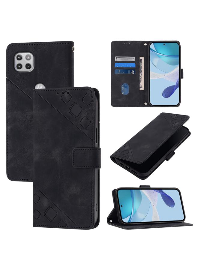 erorex For Motorola One 5G Ace / Moto G 5G 2020 Skin Feel Embossed Leather Phone Case(Black) 