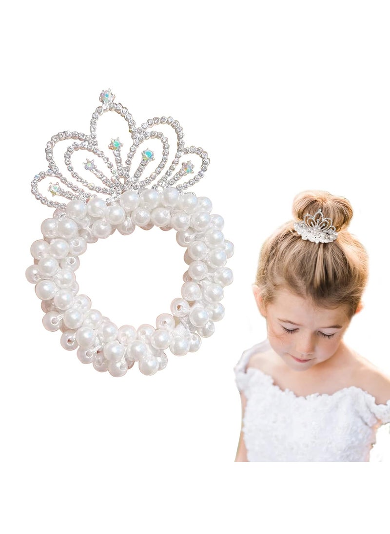 AEGYPIUS Baby Toddler Hair Ties Pearl Beads Hair Scrunchies with Crown Hair Ties Band Elastic Hari Bands Ponytail Holders Hair Accessories for Princess Crystal Shiny Tiaras Headbands Cloud 